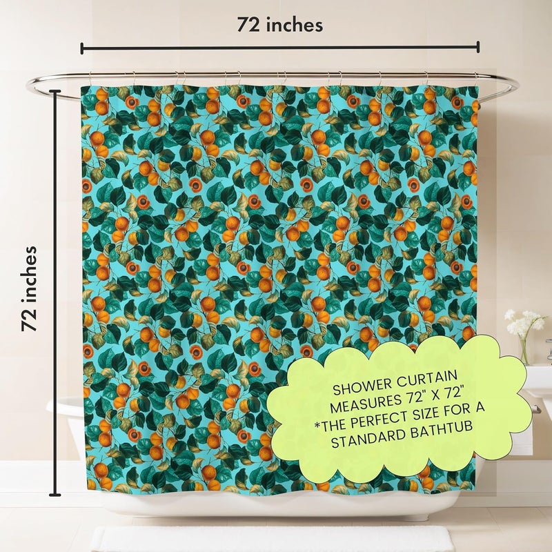 Worthwhile Goods Teal Apricot Leaf Print Shower Curtain - Colorful Botanical Fruit Floral Pattern - Modern Home Decor - Bold Colorful Hotel Style Fabric Shower Curtain For Any Bathroom - 72x72 Inches (Apricot) - Image 3